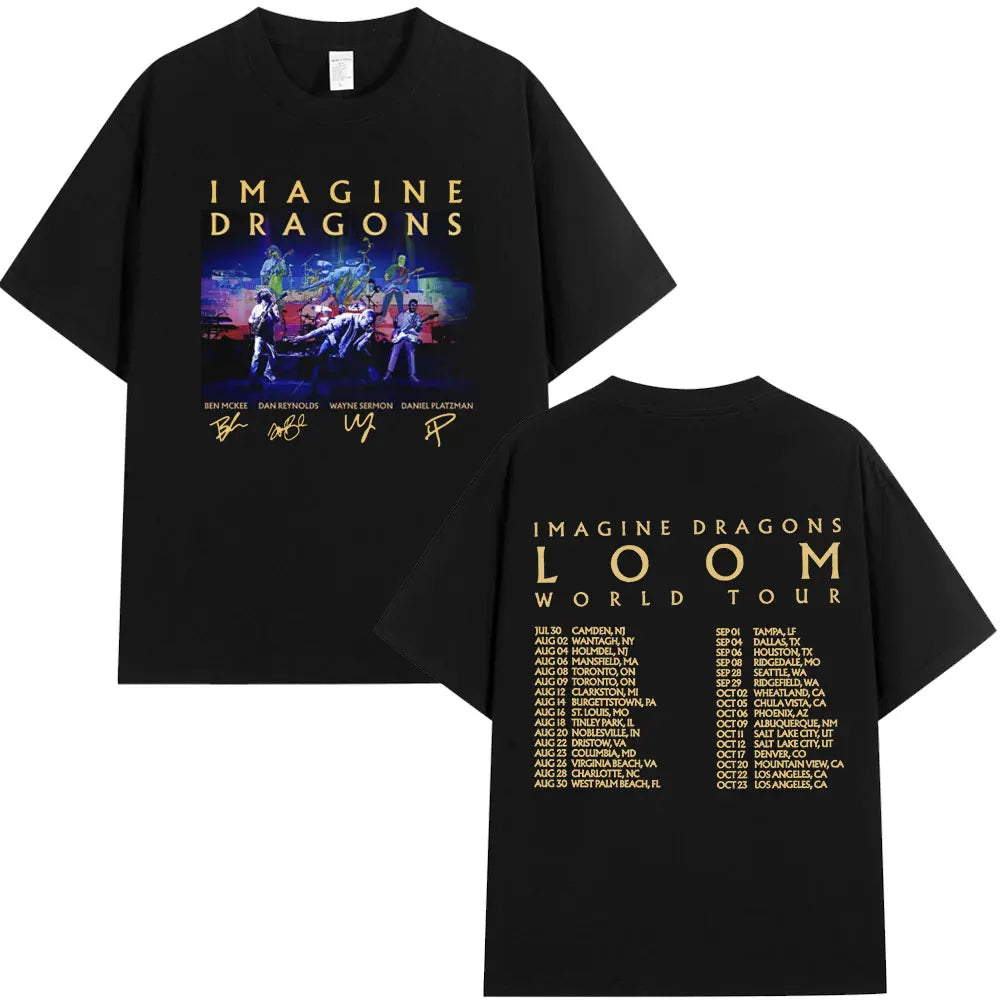 Imagine Dragons Loom World Tour 2024 T Shirt Rock Band Cartoon Dragon T-shirts Men Women High Quality Cotton Short Sleeve Tshirt