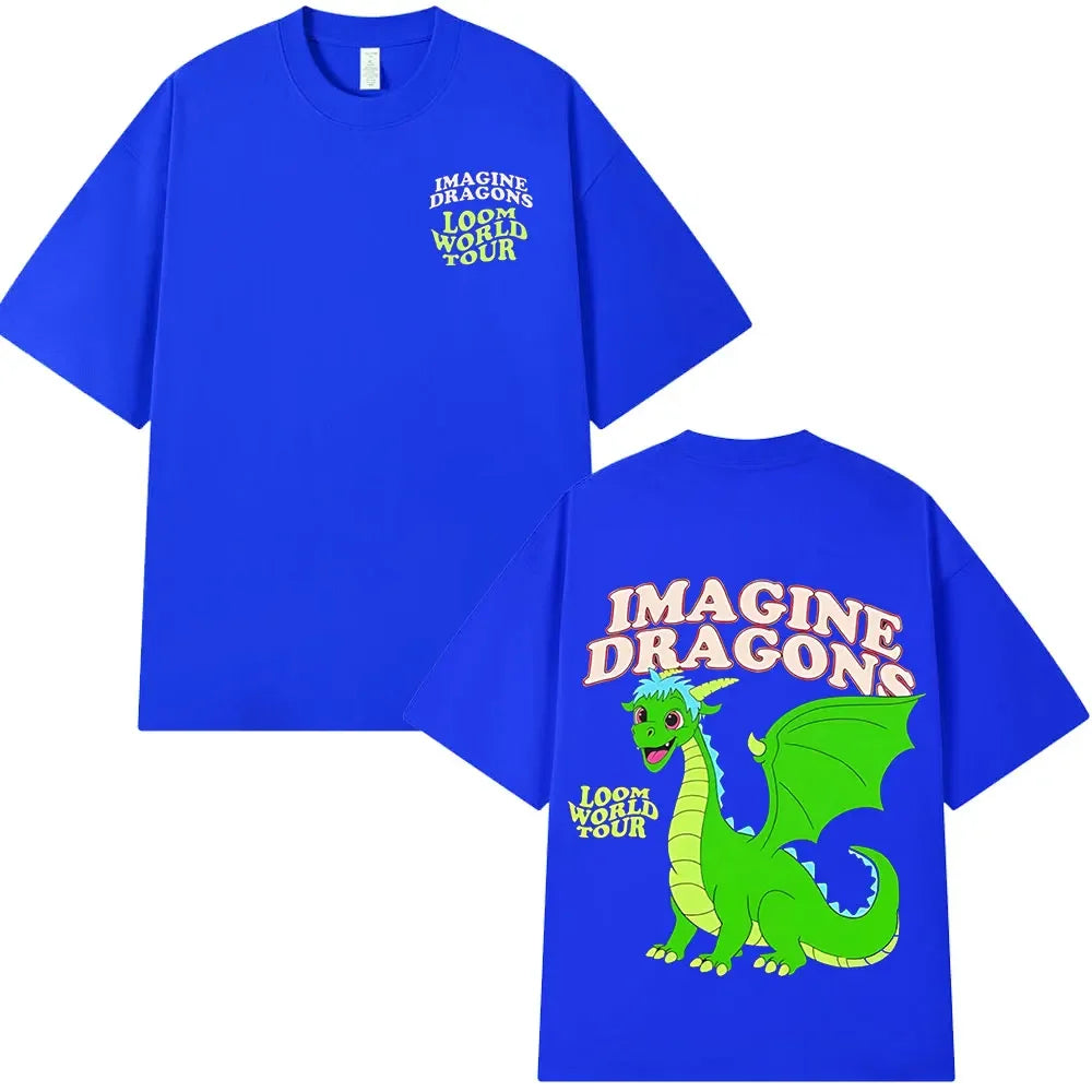 Imagine Dragons Loom World Tour 2024 T Shirt Rock Band Cartoon Dragon T-shirts Men Women High Quality Cotton Short Sleeve Tshirt