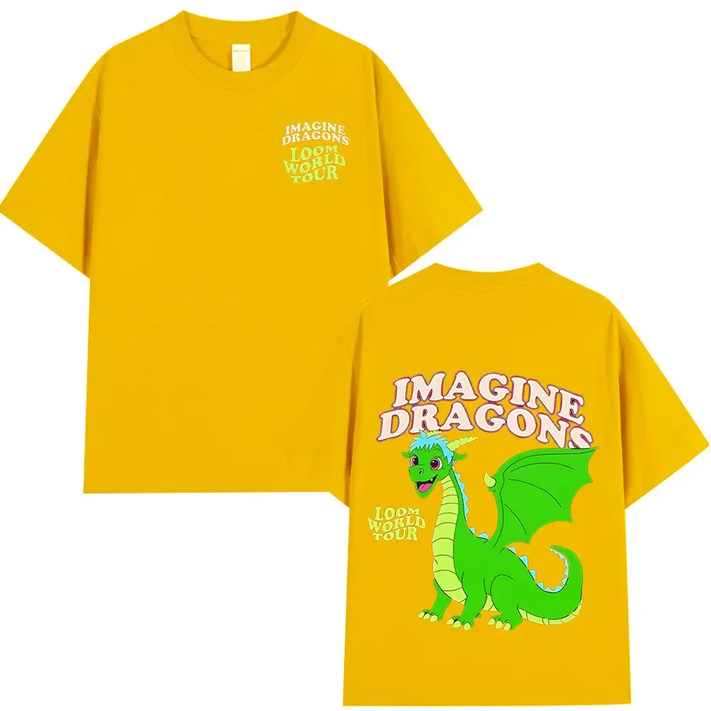Imagine Dragons Loom World Tour 2024 T Shirt Rock Band Cartoon Dragon T-shirts Men Women High Quality Cotton Short Sleeve Tshirt