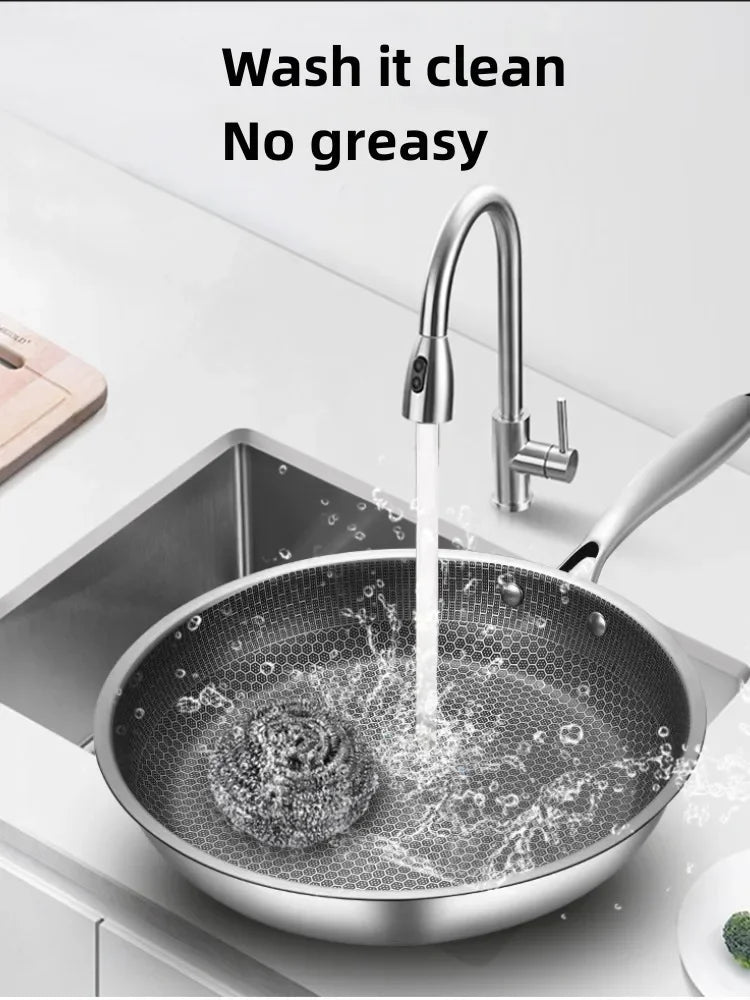 Stainless Steel Frying Pan Honeycomb Non Stick Wok Steak Skillet Cookware Kitchen Supplies Induction Cooker Gas Stove Universal