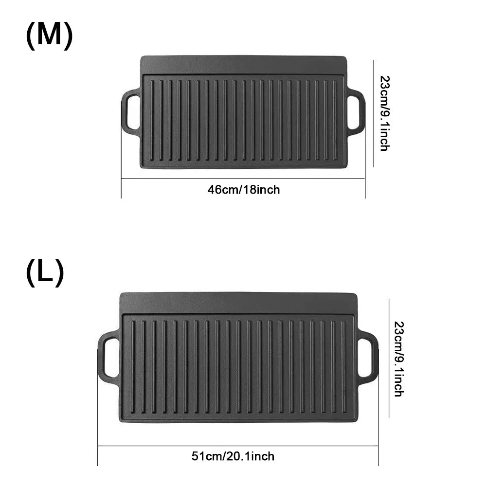 Non-stick Pancake Grill Pan Double Sided Oil Frying Baking Pan Induction Cooker Outdoor Barbecue Plate Camping Kitchen Bakeware