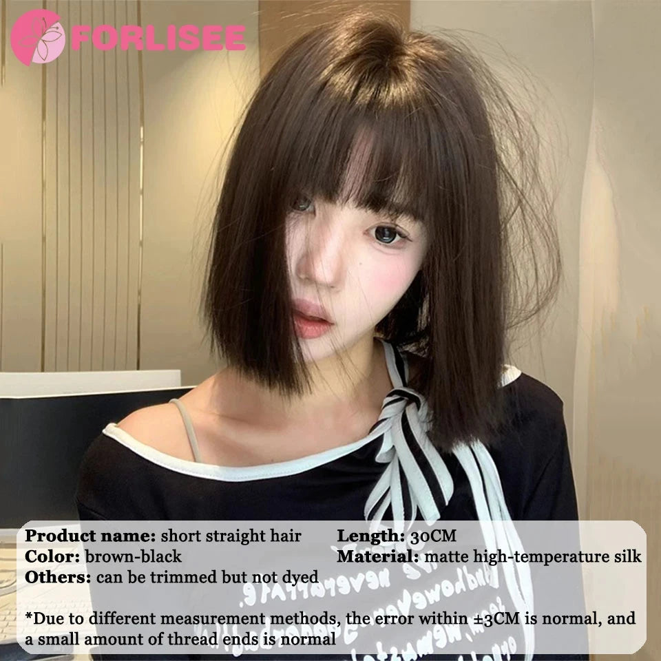 Wig Short Hair Female Internet Celebrity Short Hair Daily Lolita Natural Bangs Full Head Cover Black Red Supernatural Synthetic