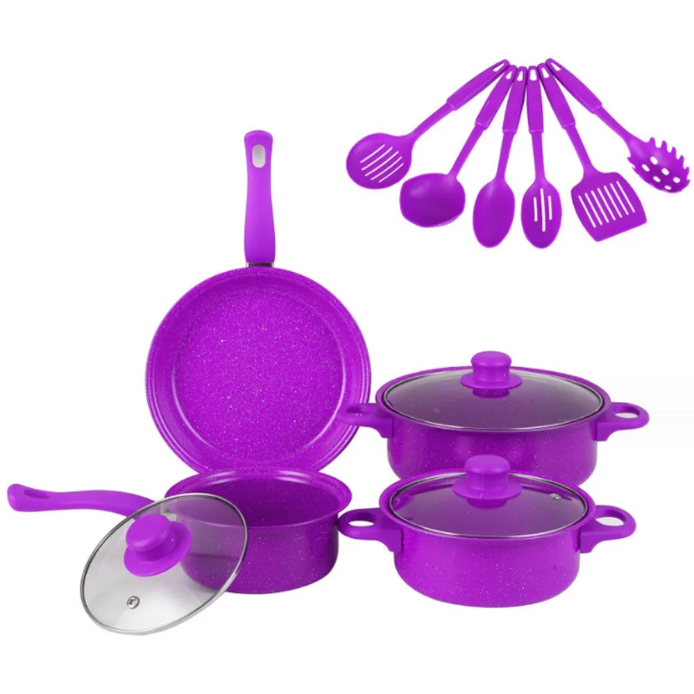 13pcs Durable Non Stick Cookware Set Multifunctional Kitchen Utensil Soup Milk Pot Maifanstone Frying Pan Household