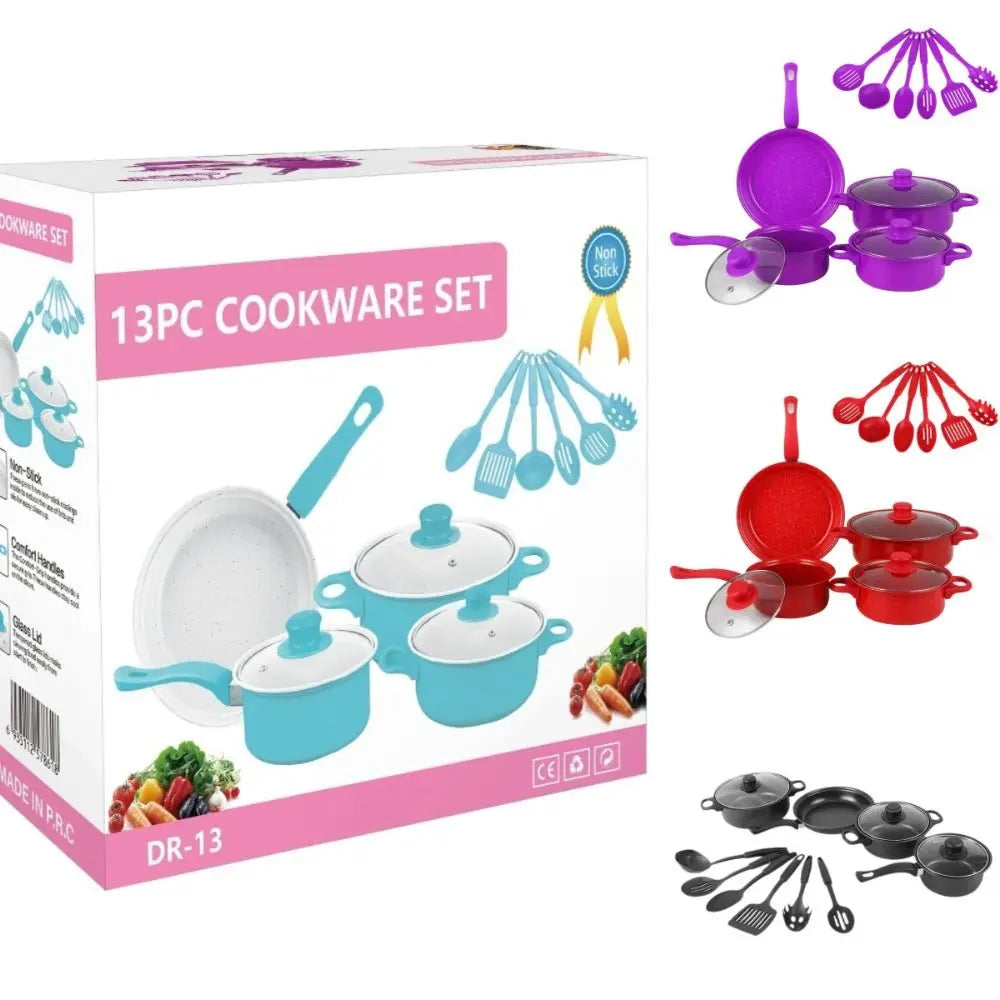 13pcs Durable Non Stick Cookware Set Multifunctional Kitchen Utensil Soup Milk Pot Maifanstone Frying Pan Household