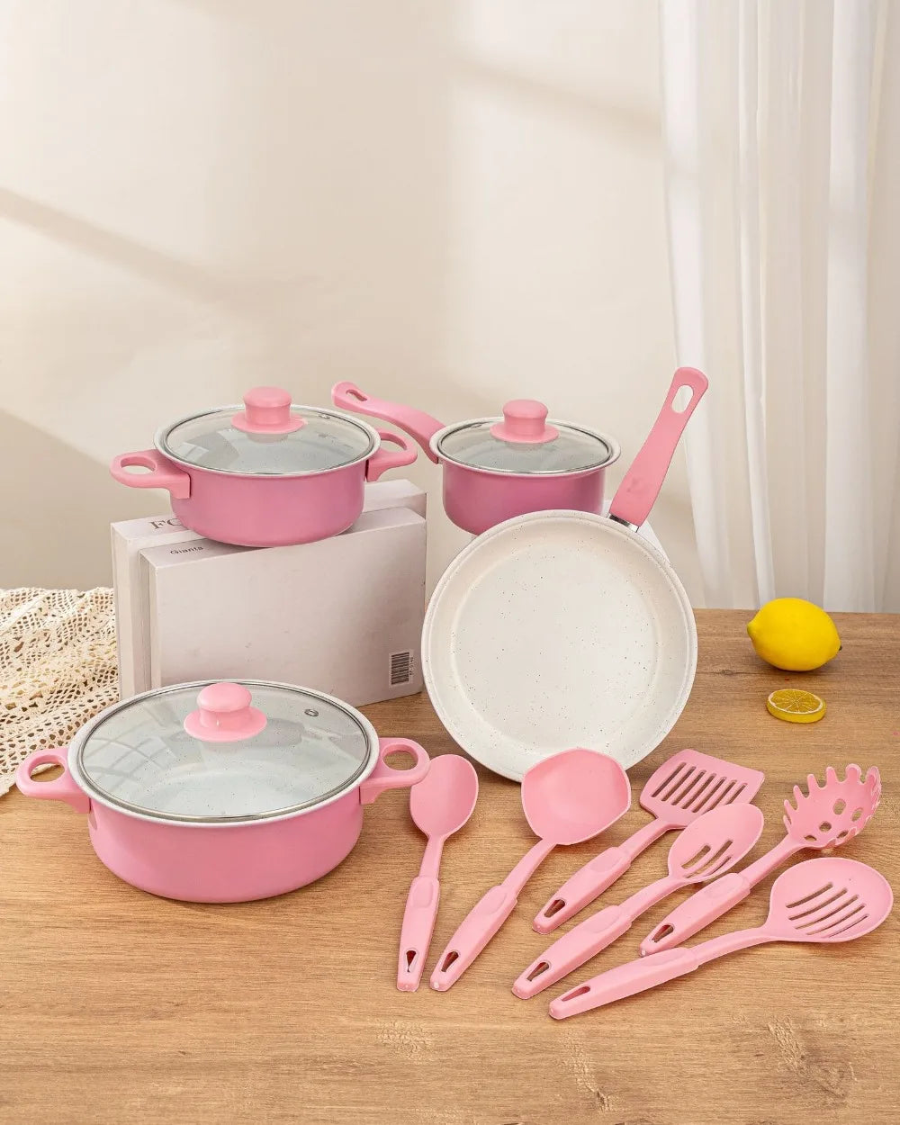 13pcs Durable Non Stick Cookware Set Multifunctional Kitchen Utensil Soup Milk Pot Maifanstone Frying Pan Household
