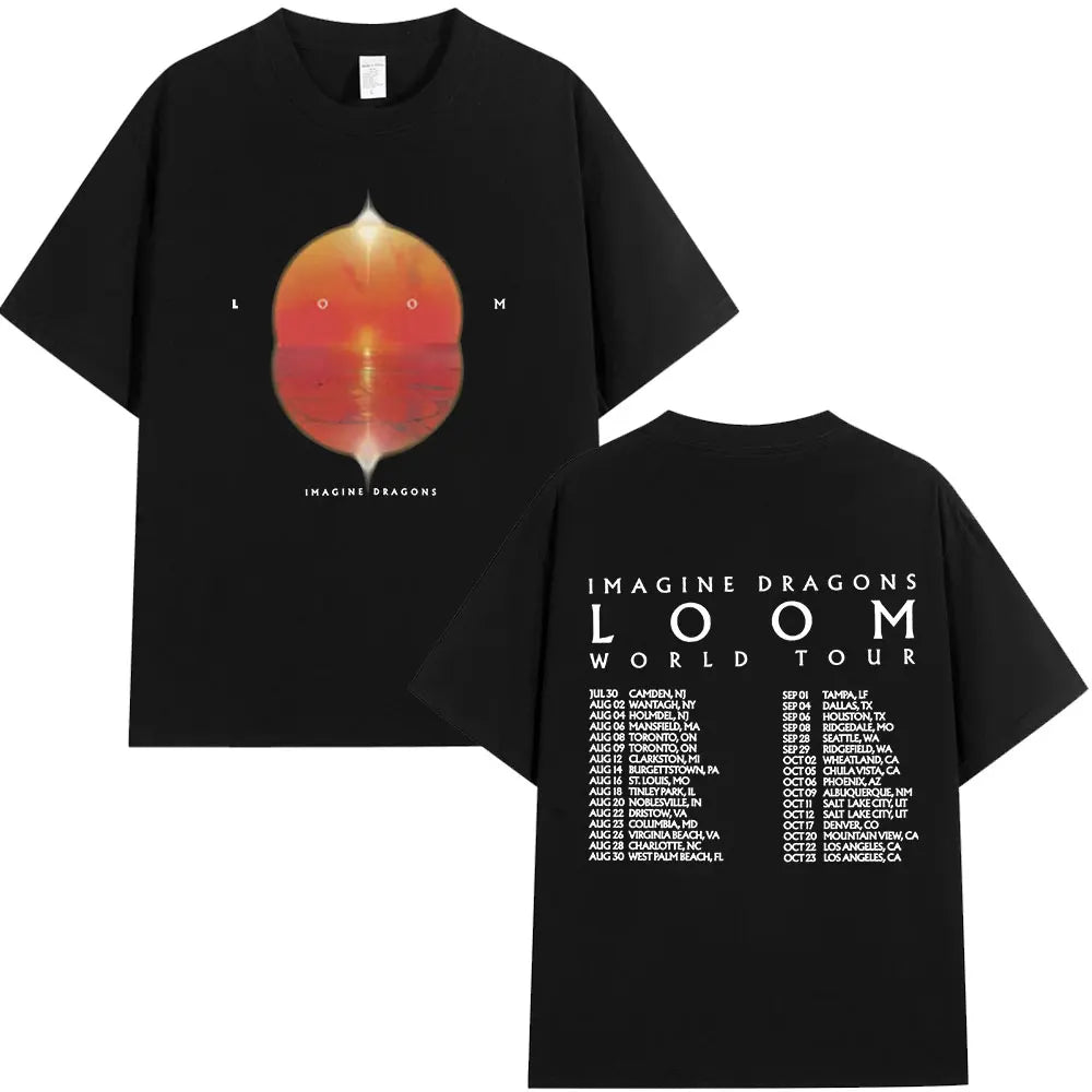 Imagine Dragons Loom World Tour 2024 T Shirt Rock Band Cartoon Dragon T-shirts Men Women High Quality Cotton Short Sleeve Tshirt