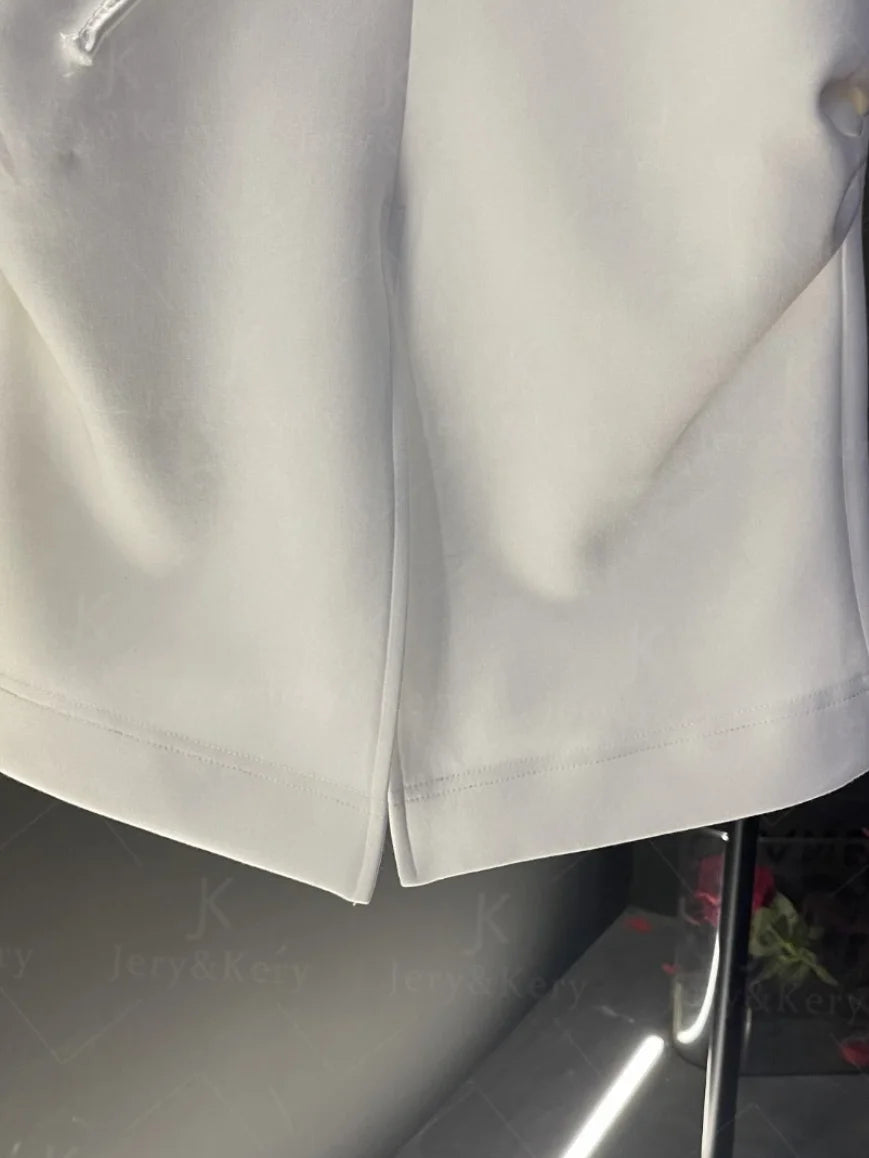 Clothes for Women 2024 New Summer Elegant Chic White 3D Flower Beaded Design T-shirt Fashion O Neck Short Sleeve Slim Split Tops