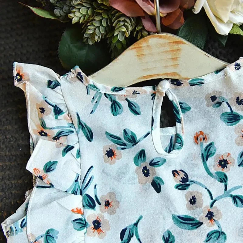 Kids Clothes Girls Set Sleeveless T-shirt+Shorts 2PCS/Sets Baby Girls Clothes Chiffon Shirt Flower Print Children Girls Clothes