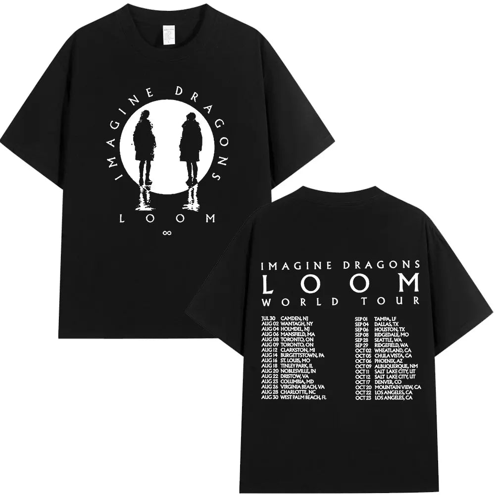 Imagine Dragons Loom World Tour 2024 T Shirt Rock Band Cartoon Dragon T-shirts Men Women High Quality Cotton Short Sleeve Tshirt