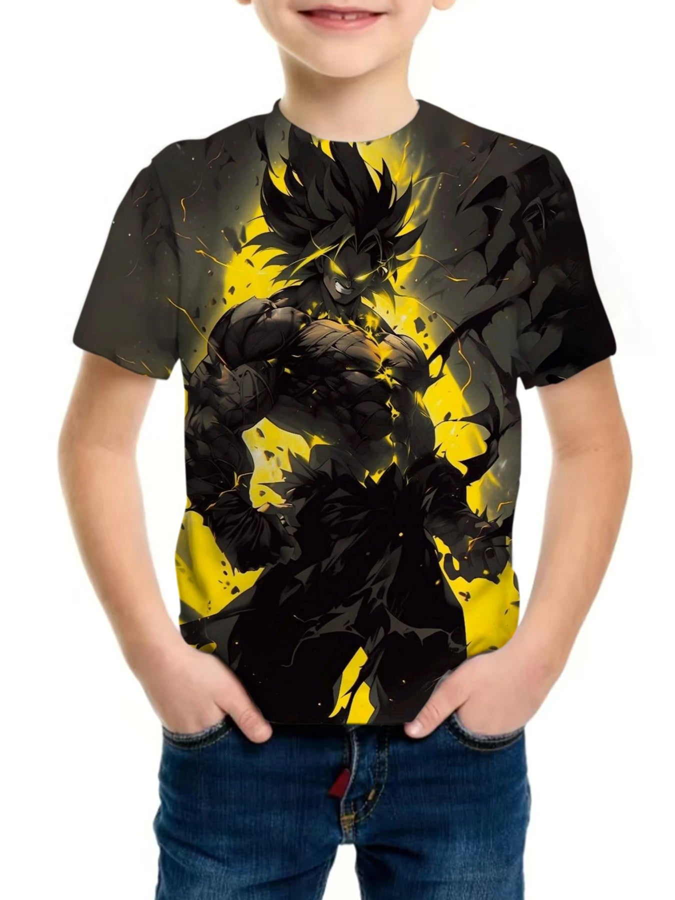 Boy's Anime Wukong Dragonball Graphic T-shirt, Casual Slightly Stretch Breathable Slim Fit Tee Kid's Clothing for Summer Outdoor