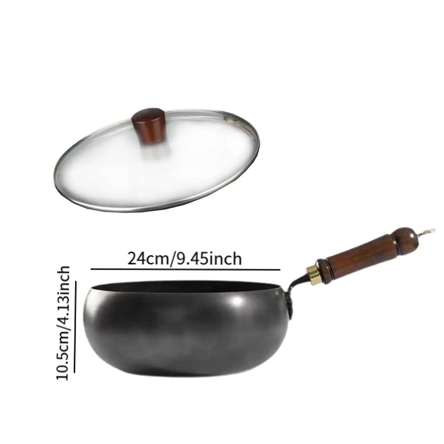 Nonstick Wok Frying Pan Wooden Handle Induction Cooker Boiling No Coating Gas Chinese Wok Flat Bottom for Kitchen Camping