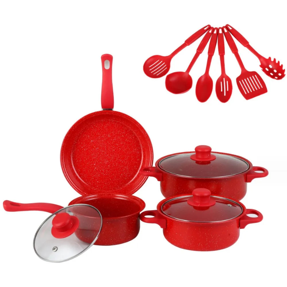 13pcs Durable Non Stick Cookware Set Multifunctional Kitchen Utensil Soup Milk Pot Maifanstone Frying Pan Household