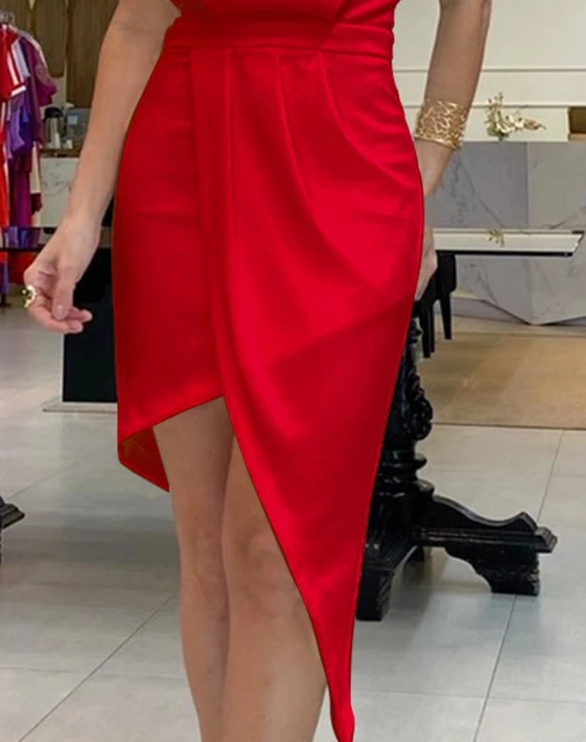 Women's Clothes New Cap Sleeve Ruched Casual Dress Temperament Commuting Female Fashion Wrap Hip Asymmetrical Skinny Dresses