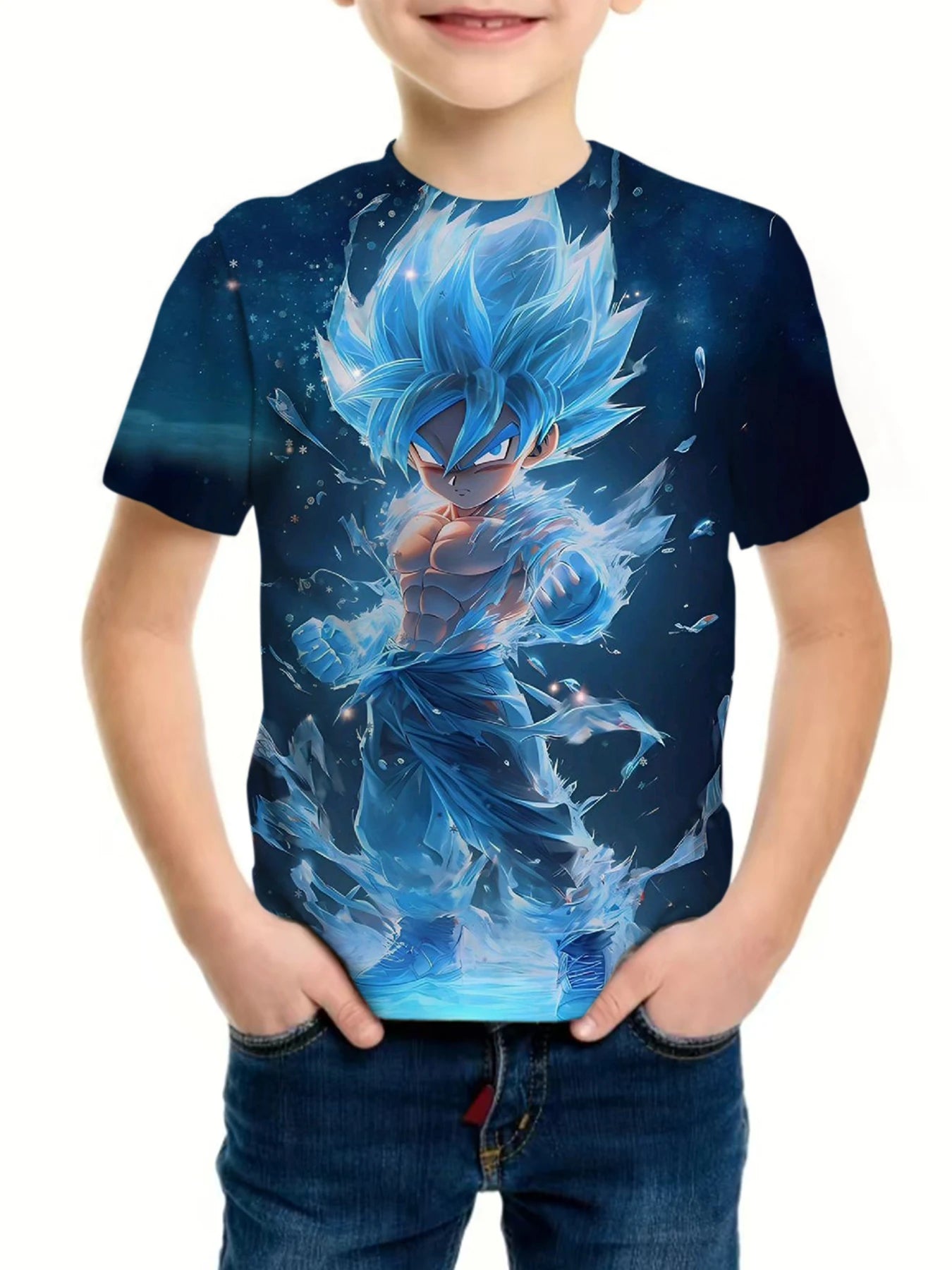 Boy's Anime Wukong Dragonball Graphic T-shirt, Casual Slightly Stretch Breathable Slim Fit Tee Kid's Clothing for Summer Outdoor