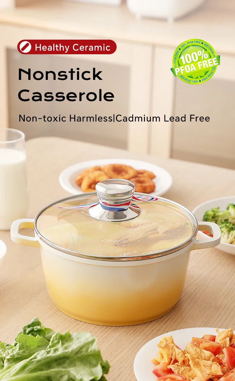 Stew Pot WithLid Soup Pot Non-stick Pot Thick Soup Ceramic Glaze Heat-Resistant Household Two Ears Cookware Gas Induction Cooker