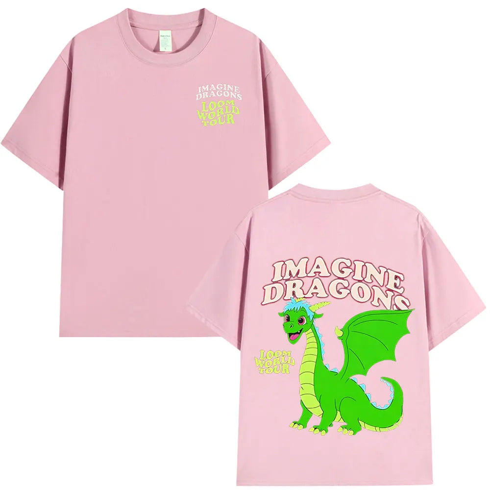 Imagine Dragons Loom World Tour 2024 T Shirt Rock Band Cartoon Dragon T-shirts Men Women High Quality Cotton Short Sleeve Tshirt