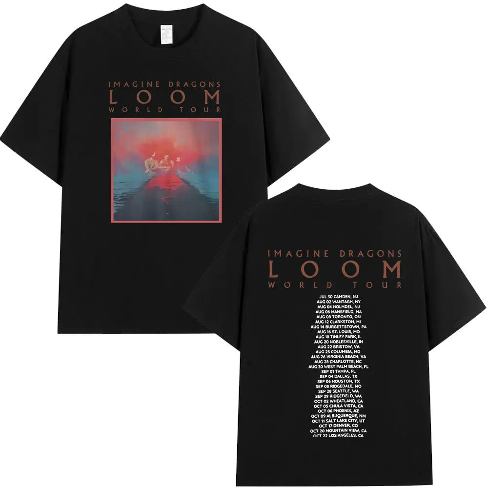 Imagine Dragons Loom World Tour 2024 T Shirt Rock Band Cartoon Dragon T-shirts Men Women High Quality Cotton Short Sleeve Tshirt