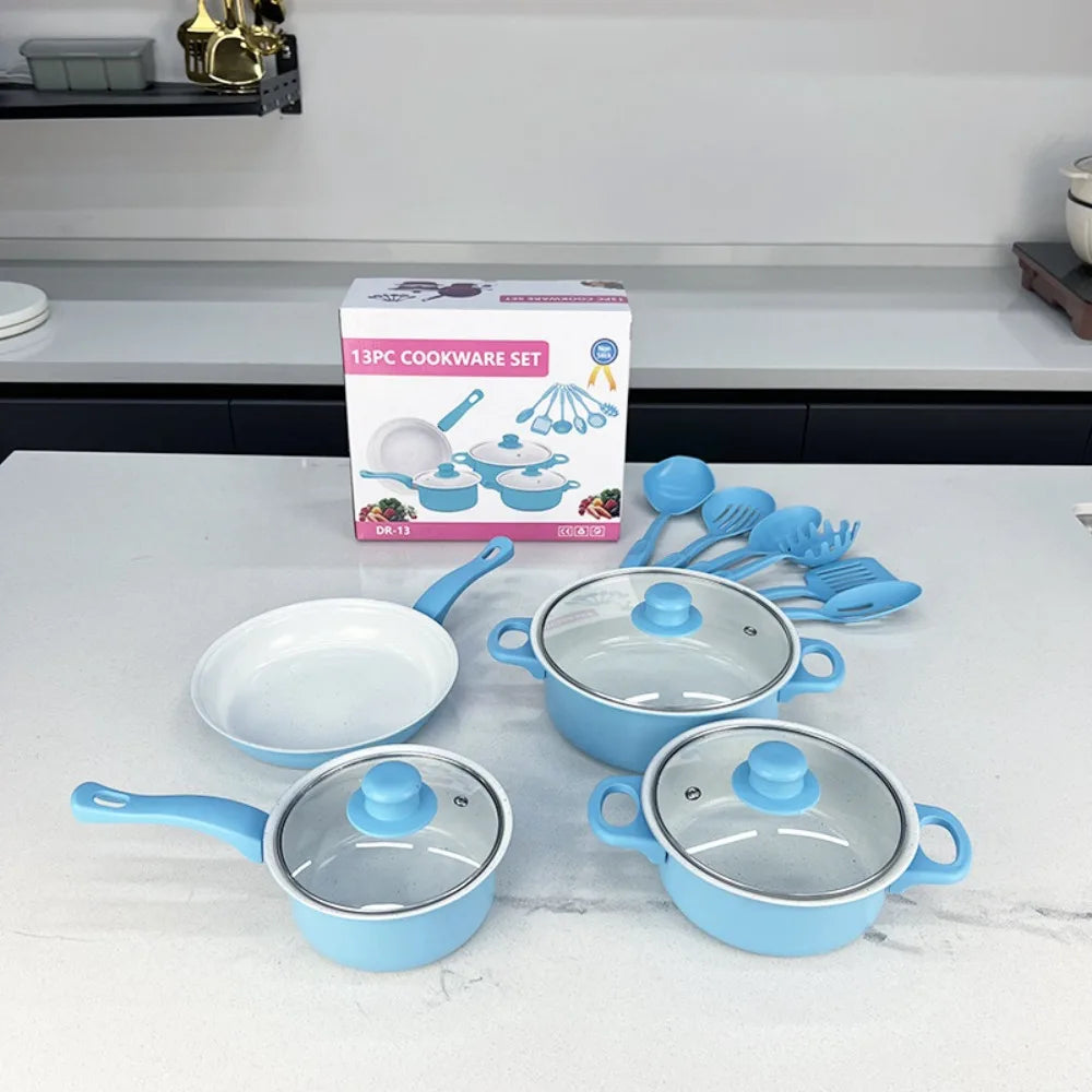 13pcs Durable Non Stick Cookware Set Multifunctional Kitchen Utensil Soup Milk Pot Maifanstone Frying Pan Household