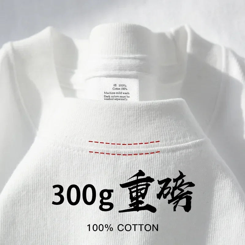 Summer Light Green Heavy Weight 300G Short Sleeved T-shirt Cotton  Men's Loose Casual Base Shirt Korean Tee Women's