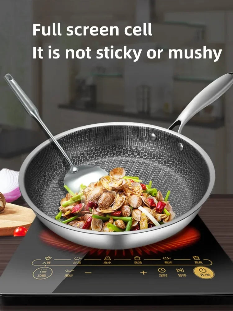 Stainless Steel Frying Pan Honeycomb Non Stick Wok Steak Skillet Cookware Kitchen Supplies Induction Cooker Gas Stove Universal