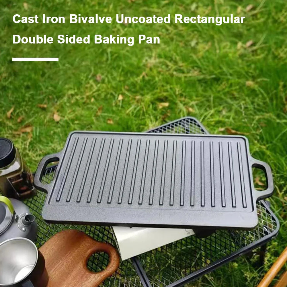Non-stick Pancake Grill Pan Double Sided Oil Frying Baking Pan Induction Cooker Outdoor Barbecue Plate Camping Kitchen Bakeware