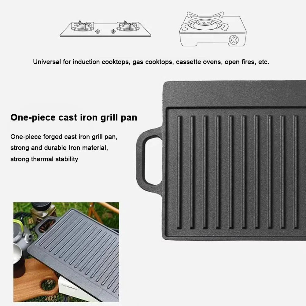 Non-stick Pancake Grill Pan Double Sided Oil Frying Baking Pan Induction Cooker Outdoor Barbecue Plate Camping Kitchen Bakeware