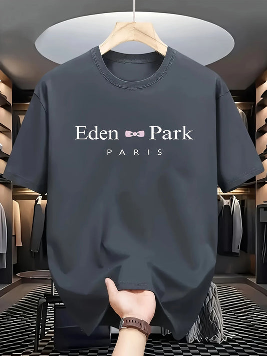 Men's summer 100% pure cotton fashionable casual loose sports Eden Park Paris printed round neck short sleeved T-shirt top