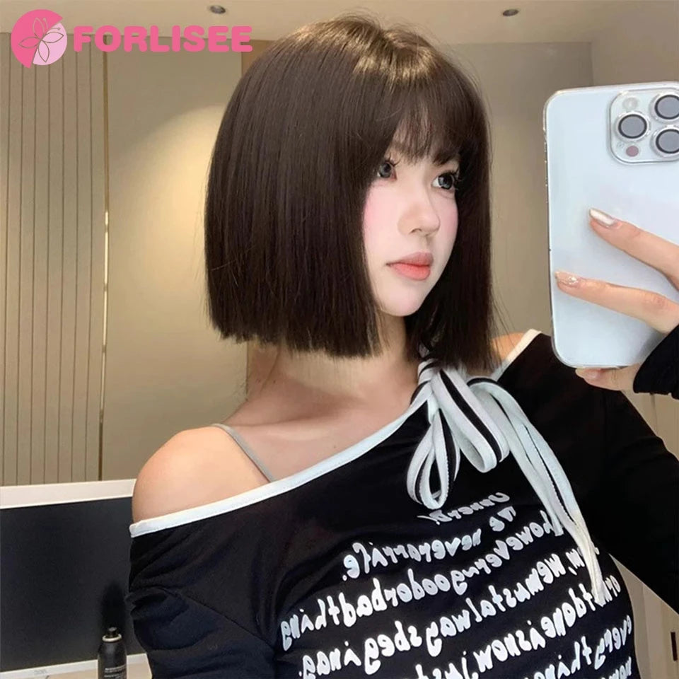 Wig Short Hair Female Internet Celebrity Short Hair Daily Lolita Natural Bangs Full Head Cover Black Red Supernatural Synthetic
