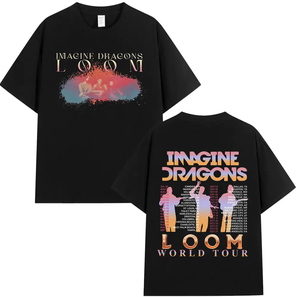 Imagine Dragons Loom World Tour 2024 T Shirt Rock Band Cartoon Dragon T-shirts Men Women High Quality Cotton Short Sleeve Tshirt