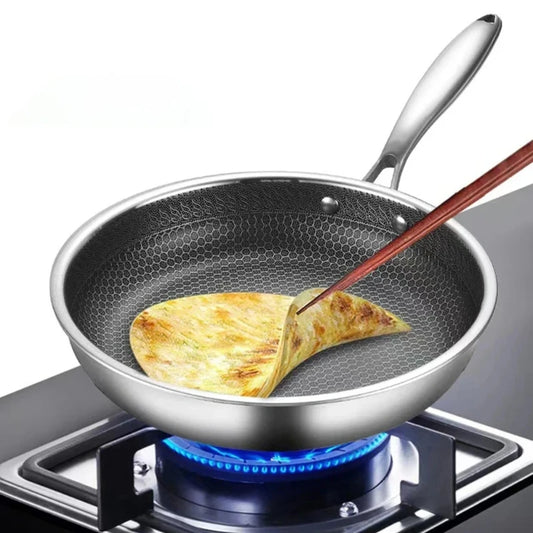 Stainless Steel Frying Pan Honeycomb Non Stick Wok Steak Skillet Cookware Kitchen Supplies Induction Cooker Gas Stove Universal