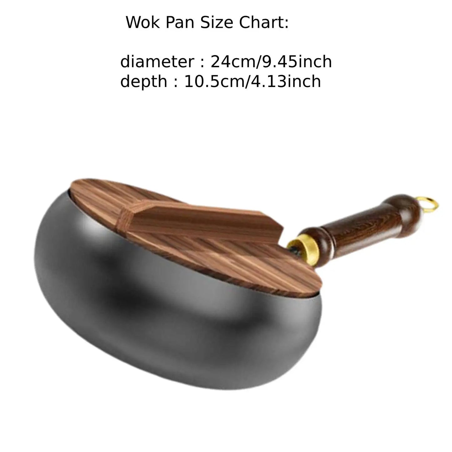 Nonstick Wok Frying Pan Wooden Handle Induction Cooker Boiling No Coating Gas Chinese Wok Flat Bottom for Kitchen Camping