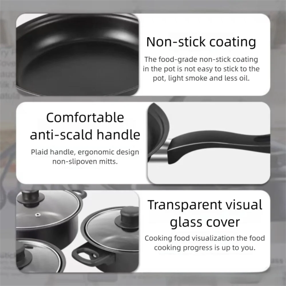 13pcs Durable Non Stick Cookware Set Multifunctional Kitchen Utensil Soup Milk Pot Maifanstone Frying Pan Household