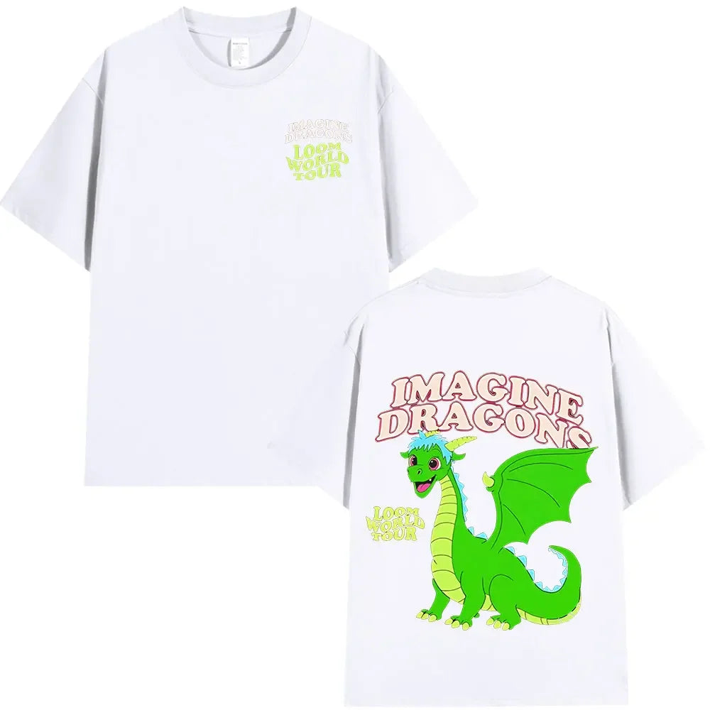Imagine Dragons Loom World Tour 2024 T Shirt Rock Band Cartoon Dragon T-shirts Men Women High Quality Cotton Short Sleeve Tshirt