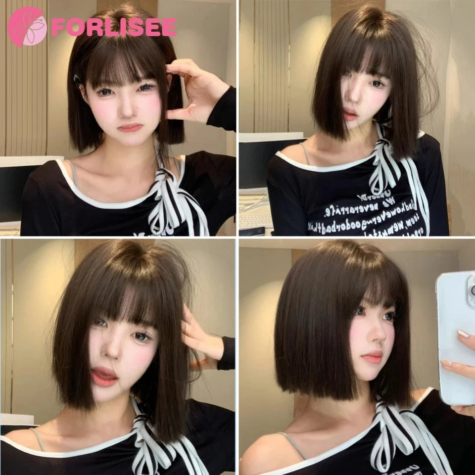 Wig Short Hair Female Internet Celebrity Short Hair Daily Lolita Natural Bangs Full Head Cover Black Red Supernatural Synthetic