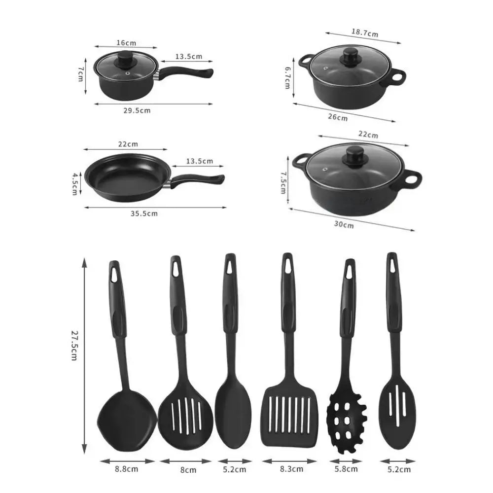 13pcs Durable Non Stick Cookware Set Multifunctional Kitchen Utensil Soup Milk Pot Maifanstone Frying Pan Household