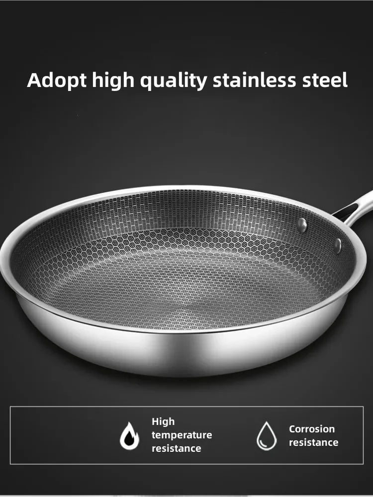 Stainless Steel Frying Pan Honeycomb Non Stick Wok Steak Skillet Cookware Kitchen Supplies Induction Cooker Gas Stove Universal