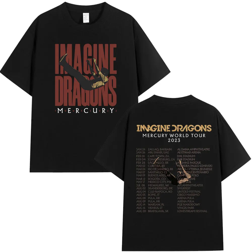 Imagine Dragons Loom World Tour 2024 T Shirt Rock Band Cartoon Dragon T-shirts Men Women High Quality Cotton Short Sleeve Tshirt
