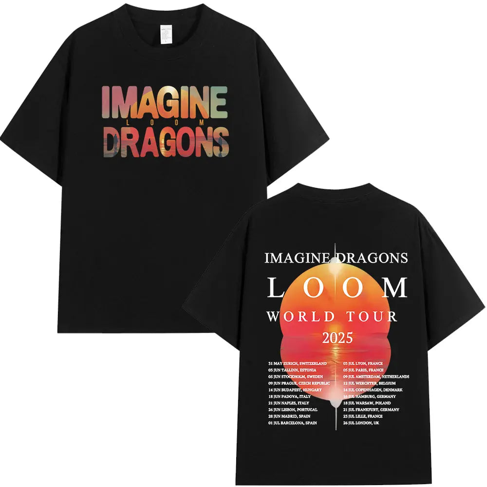 Imagine Dragons Loom World Tour 2024 T Shirt Rock Band Cartoon Dragon T-shirts Men Women High Quality Cotton Short Sleeve Tshirt