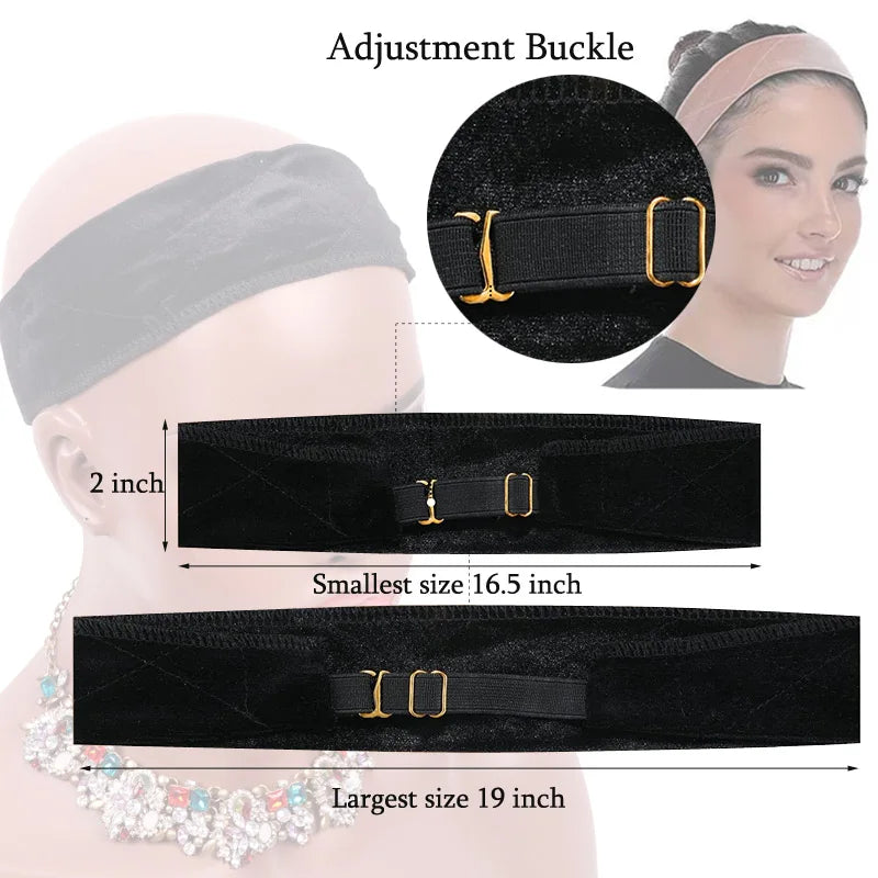 Wig Grip Headband For Lace Frontal Wigs Hair Wrap Velvet Wig Gripper Black Skin Non Slip Headband With Adjustable Elastic Band