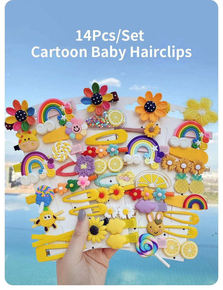 14-28-42-70Pcs Cartoon Baby Hair Clip Set Flower Fruit Baby Girl Barrettes Bangs Hairpins Kids Hair Accessories