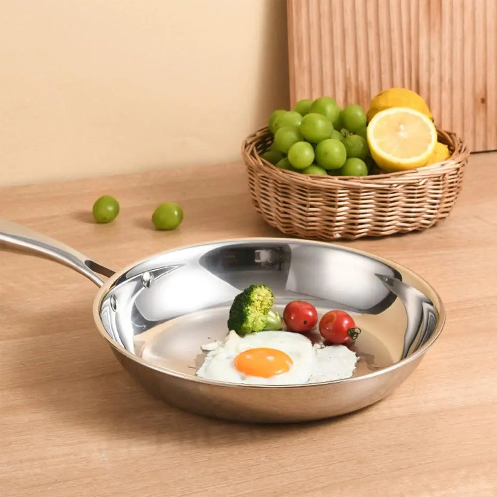 Stainless Steel Frying Pan Non-Stick Pan Fried Steak Pot Uncoated Kitchen Cookware For Home Gas Stove and Induction Cooker