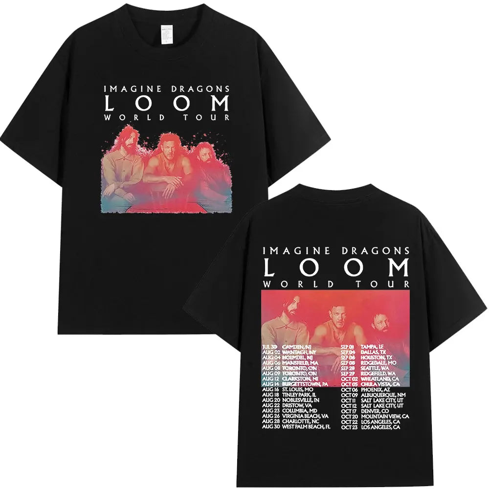 Imagine Dragons Loom World Tour 2024 T Shirt Rock Band Cartoon Dragon T-shirts Men Women High Quality Cotton Short Sleeve Tshirt