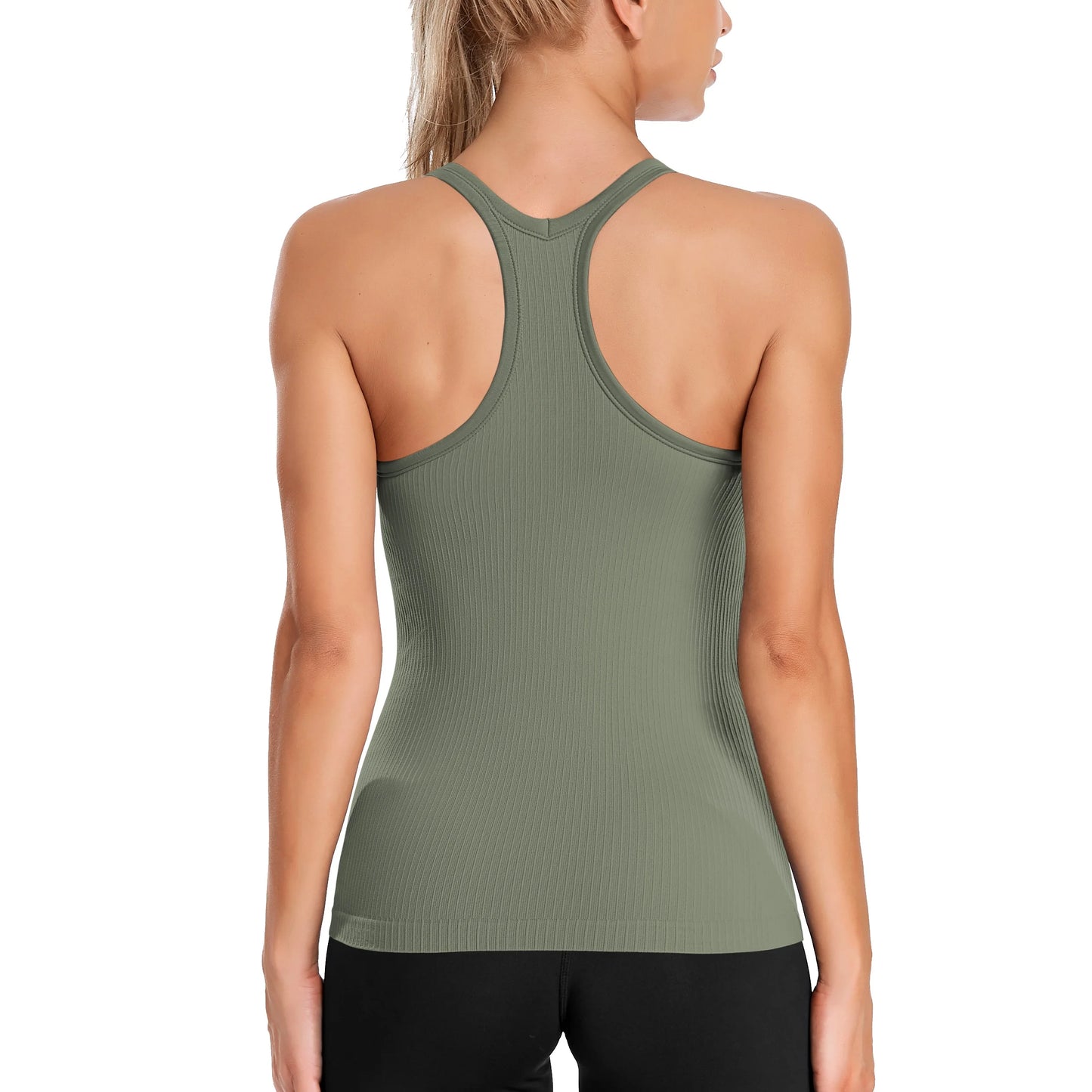 Attraco Women Camisole Racerback Design U-Neck Basic Breathable Sportswear Solid Soft Build-in Shelf Bra Running Tank Tops