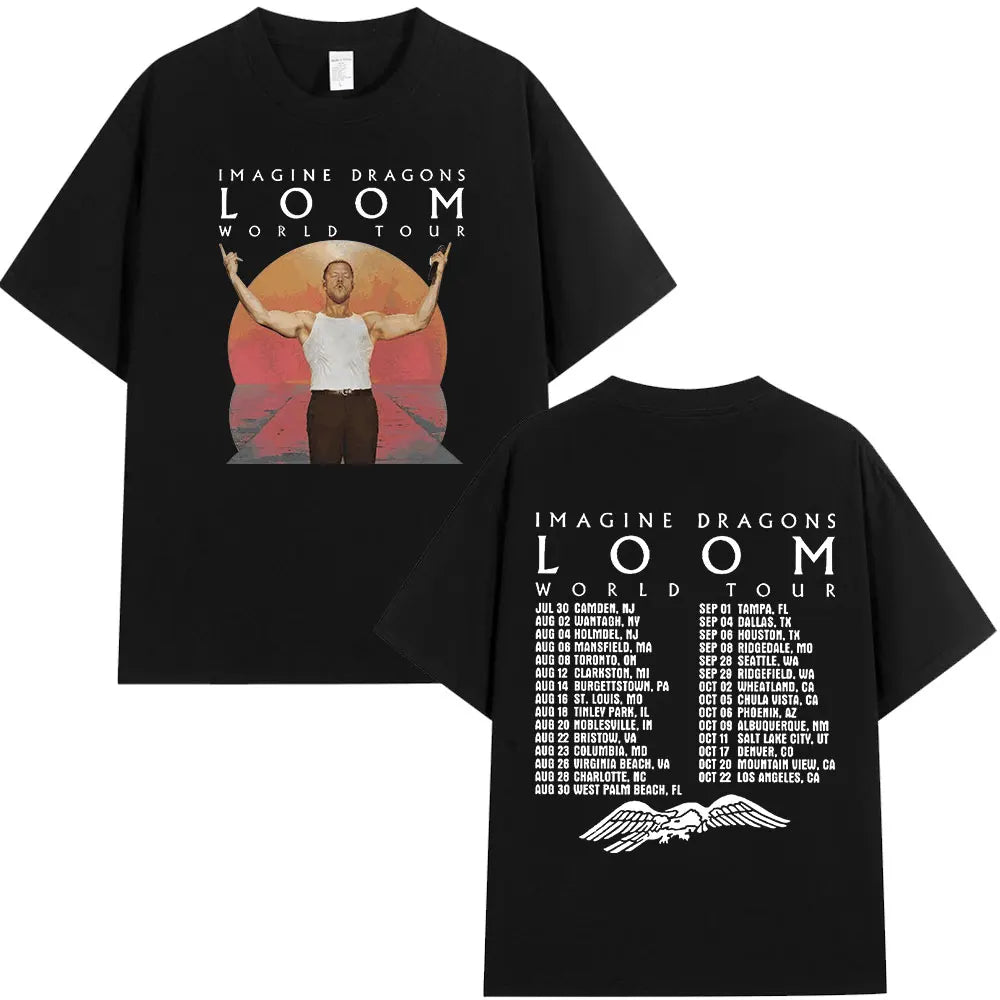 Imagine Dragons Loom World Tour 2024 T Shirt Rock Band Cartoon Dragon T-shirts Men Women High Quality Cotton Short Sleeve Tshirt