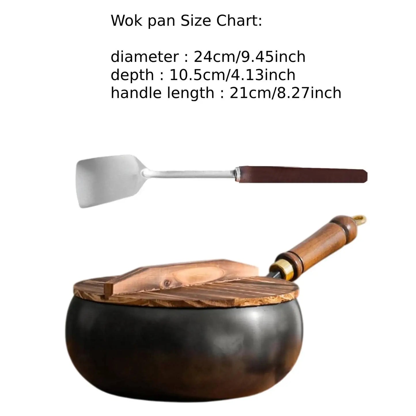 Nonstick Wok Frying Pan Wooden Handle Induction Cooker Boiling No Coating Gas Chinese Wok Flat Bottom for Kitchen Camping