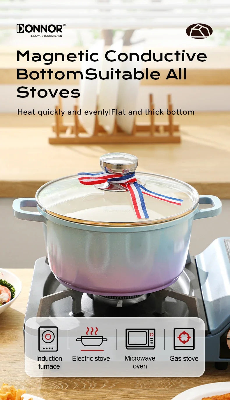 Stew Pot WithLid Soup Pot Non-stick Pot Thick Soup Ceramic Glaze Heat-Resistant Household Two Ears Cookware Gas Induction Cooker