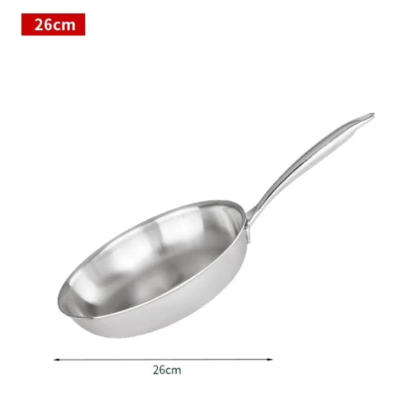 Stainless Steel Frying Pan 304 NonStick Pan Fried Steak Pot Uncoated Cookware For Gas Stove and Induction KitchenCooker