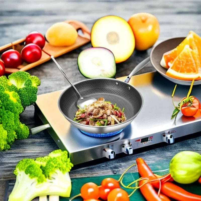 Stainless Steel Frying Pan Honeycomb Non Stick Wok Steak Skillet Cookware Kitchen Supplies Induction Cooker Gas Stove Universal