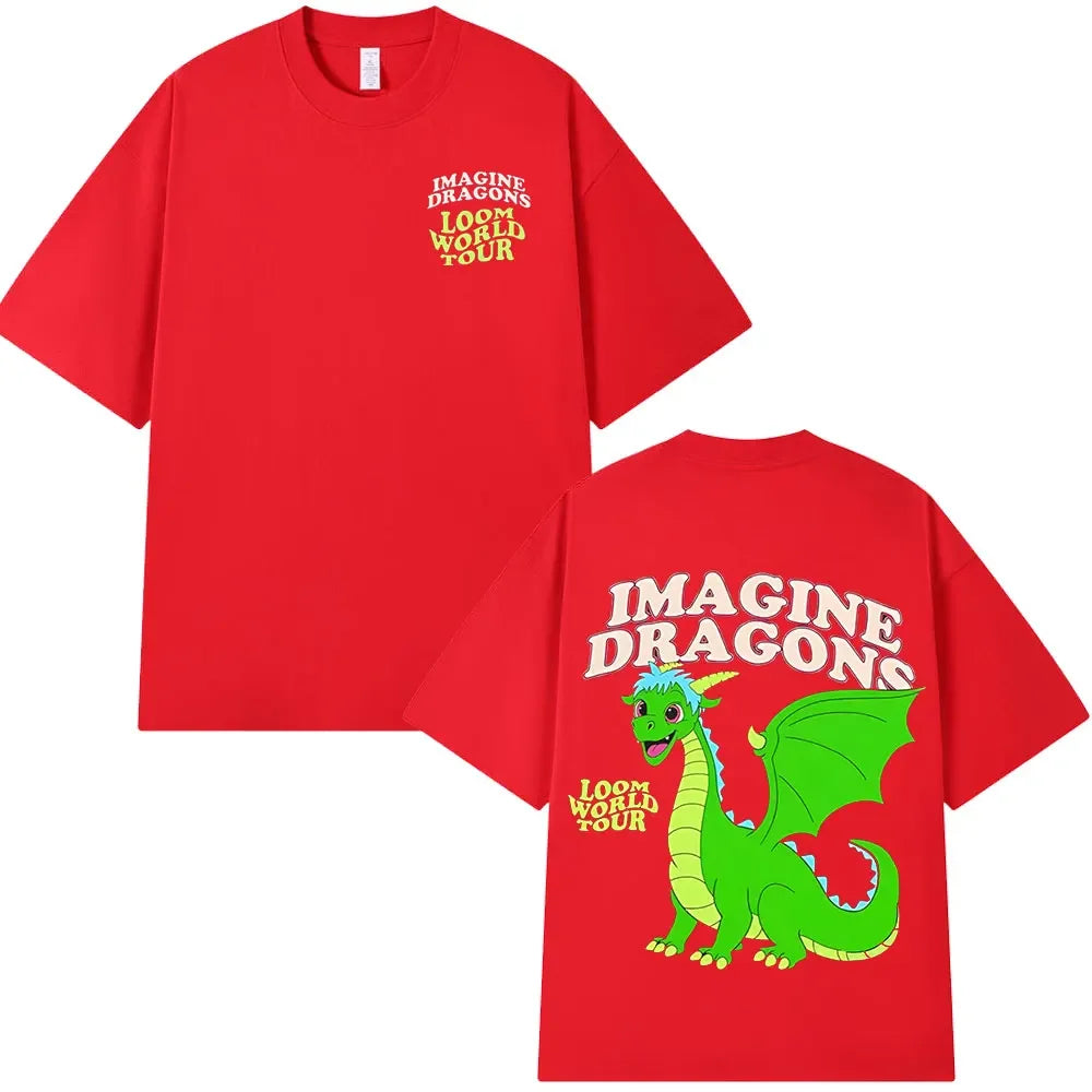 Imagine Dragons Loom World Tour 2024 T Shirt Rock Band Cartoon Dragon T-shirts Men Women High Quality Cotton Short Sleeve Tshirt