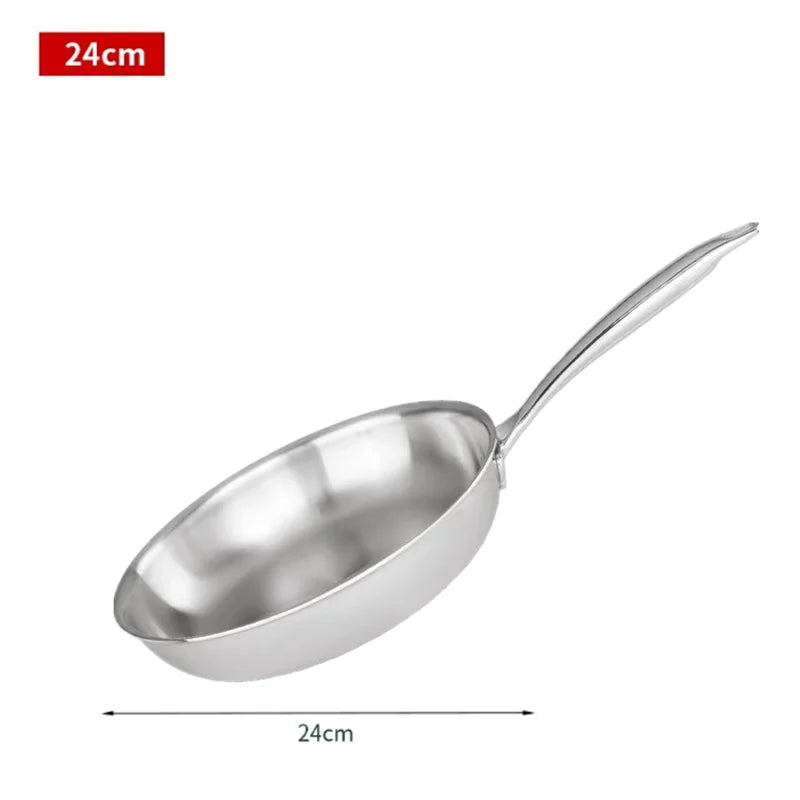 Stainless Steel Frying Pan 304 NonStick Pan Fried Steak Pot Uncoated Cookware For Gas Stove and Induction KitchenCooker